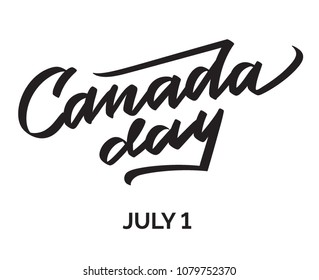 Canada day, July 1 - vector writing, lettering, typography, calligraphy. Black text isolated on white for labels, tags, poster, banner, greeting card, event advertising. One color vector inscription.