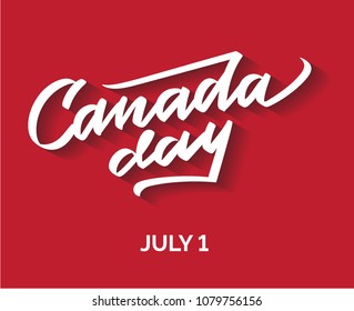 Canada day, July 1 - vector writing, lettering, typography, calligraphy. White text on red background with shadow for labels, tags, poster, banner, greeting card, event advertising. Inscription.