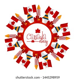 Canada day label with flags and cupcakes - Vector
