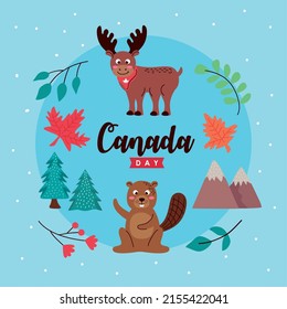 canada day lettering with animals poster
