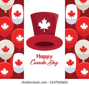 canada day lettering card with tophat