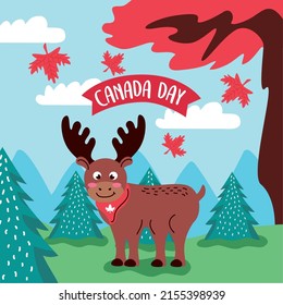 canada day lettering with moose scene