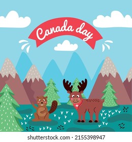 canada day lettering in ribbon with deer