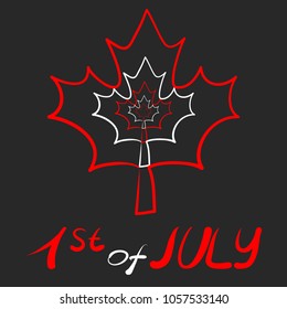 Canada Day logo with white and red leaves and date on gray background