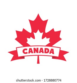 canada day, maple leaf freedom patriotism banner vector illustration flat style icon