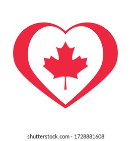 canada day, maple leaf in heart national celebration vector illustration flat style icon