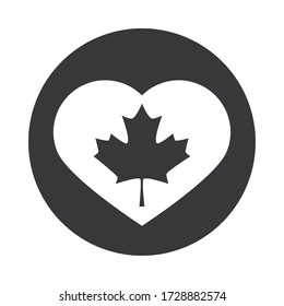 canada day, maple leaf in heart badge decoration vector illustration silhouette style icon