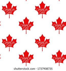 Canada Day. Maple leaves, hand lettering in a seamless festive vector pattern.