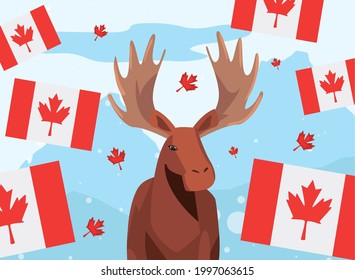 Canada day with moose and flags
