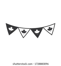 canada day, pennants flag maple leaves decoration celebration vector illustration silhouette style icon