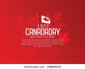 Canada Day with realistic red maple leaf, typography, background