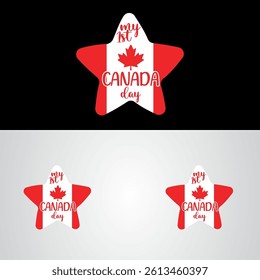 Canada Day Red Star with Maple Leaf Handwritten Typography