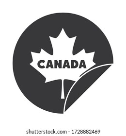 canada day, red sticker with maple leaf emblem vector illustration silhouette style icon