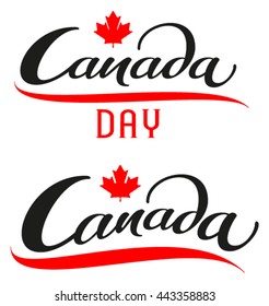 Canada Day. Set lettering text for greeting card. Isolated on white vector illustration
