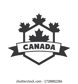 día canadá, hojas de arce escudo etiqueta de cinta insignia ilustración de vector estilo de silueta icono