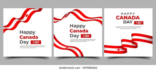 Canada day social media post template design. Modern banner with Canada flag illustration. Usable for social media, greeting cards, banners, and websites.