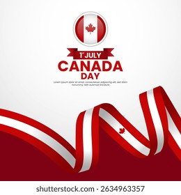 Día de Canadá Fondo de Anuncio cuadrado con Ilustración vectorial de bandera ondeando