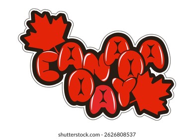 Conception de la template autocollante de la fête du Canada. Illustration vectorielle de la police Bubble Canada Day avec feuille d'érable isolée transparente. EPS10