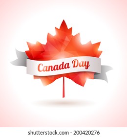 Canada day symbol, vector illustration. Maple leaf with white ribbon. Abstract triangular shape. 