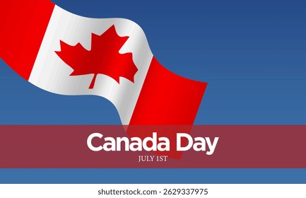 Canada day template design with flag on blue sky background. Vector Illustration