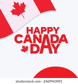 Canada Day template design with maple leaf and Canada flag on white background. Happy Canada day vector typography illustration. 1st July independence day of Canada banner, poster. Canadian logo.