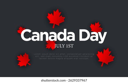 Canada day template design with red maple leaf on black background. Vector Illustration