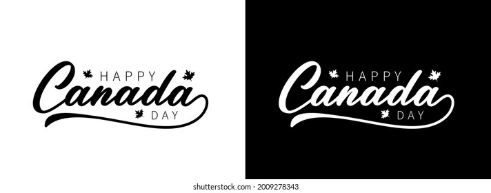 Canada Day text. Vector lettering isolated on black and white background. Ready text for your unique design. Happy Canada Day with maple leafs.