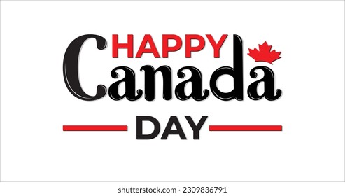 Canada Day text. Vector lettering is isolated on white background. Great for posters, banners, greeting cards, and invitations. Happy Canada Day with maple leaves.