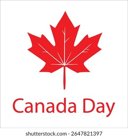 Canada Day Typography with Red Maple Leaf – Minimalist National Holiday Design for Patriotic Posters, Social Media, and Celebration Graphics