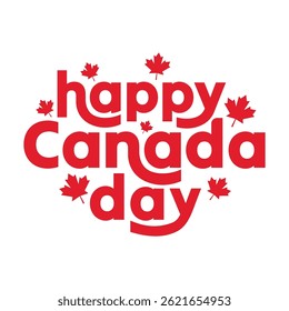 Canada Day typography vector illustration with maple leafs. Banner, poster, template to celebrate Canada Day on 1st of July. sticker, label, tag Vector illustration. Red color text on white background