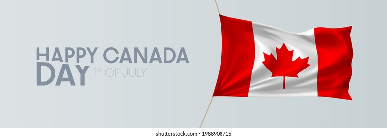 Canada day vector banner, greeting card. Canadian wavy flag in 1st of July national patriotic holiday horizontal design