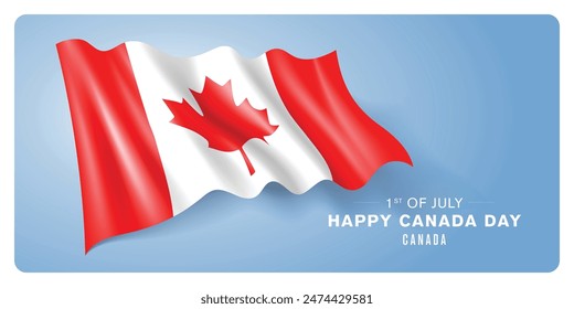 Canada day vector banner, greeting card. Canadian wavy flag in 1st of July patriotic holiday horizontal design with realistic flag