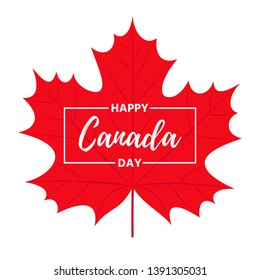 Canada Day. Vector. Happy Canada Day banner with maple leaf. Greeting card, poster, background template. Colorful red illustration.