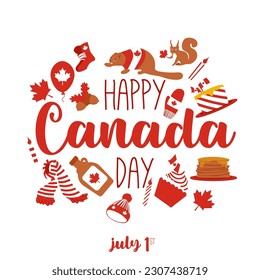 Canada Day Vector Illustration. Happy Canada Day. vector. Unique typography greeting card, decoration. Banner Canada Day first 1st July Holiday icon symbol logos