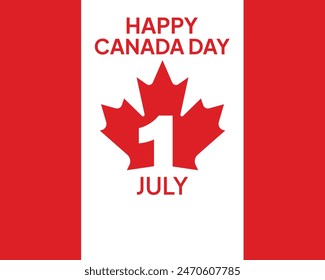 Canada Day Vector Illustration. Happy Canada Day Holiday Invitation Design. Red Leaf Isolated on a white background. Greeting card with hand drawn lettering.