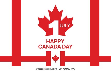 Ilustración vectorial del Día de Canadá. Feliz Día de Canadá Festiva Invitación Diseño. Hoja roja aislada sobre un fondo blanco. Tarjeta de felicitación con letras dibujadas a mano.