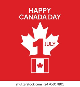 Canada Day Vector Illustration. Happy Canada Day Holiday Invitation Design. Red Leaf Isolated on a white background. Greeting card with hand drawn lettering.