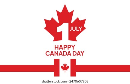 Canada Day Vector Illustration. Happy Canada Day Holiday Invitation Design. Red Leaf Isolated on a white background. Greeting card with hand drawn lettering.