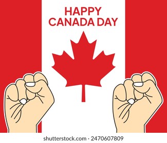 Canada Day Vector Illustration. Happy Canada Day Holiday Invitation Design. Red Leaf Isolated on a white background. Greeting card with hand drawn lettering.