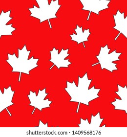 Canada Day Vector Patterns in Red and White Maple Leaf. Simple background. Vector background.  Happy Celebration Banner. 1st July. Texture for fabrics, cards, fabrics, posters, boxes, packages, gifts.