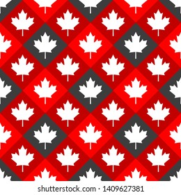 Canada Day Vector Patterns in Red and White Maple Leaf. Simple background. Vector background.  Happy Celebration Banner. 1st July. Texture for fabrics, cards, fabrics, posters, boxes, packages, gifts.