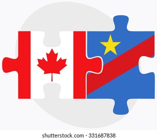 Canada and Democratic Republic Congo Flags in puzzle isolated on white background