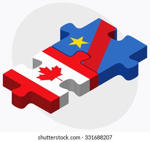 Canada and Democratic Republic Congo Flags in puzzle isolated on white background