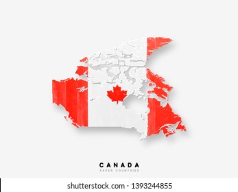 Canada detailed map with flag of country. Painted in watercolor paint colors in the national flag.