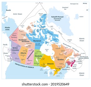 Canada Detailed Political Map Isolated On White. Regions and provinces. Highly detailed vector illustration.