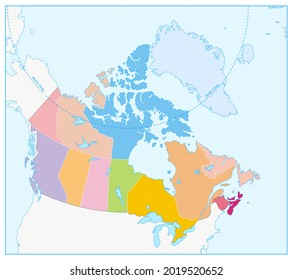 Canada Detailed Political Map. No text. Regions and provinces. Highly detailed vector illustration.