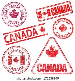 Canada, different shaped rubber stamp vector illustration 