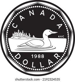 Canada Dollar Coin With Duck Year 1988 Handmade Design Vector