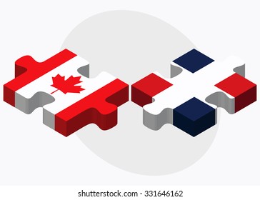 Canada and Dominican Republic Flags in puzzle isolated on white background