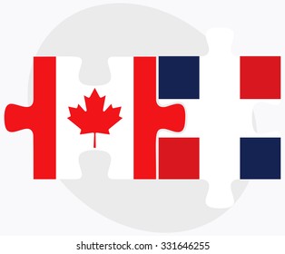 Canada and Dominican Republic Flags in puzzle isolated on white background